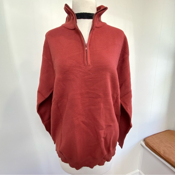 New DEEP SELF 1/4 Zip Pullover Stretch Sweater Stand Collar Ribbed Knit M V-Neck - Picture 2 of 9